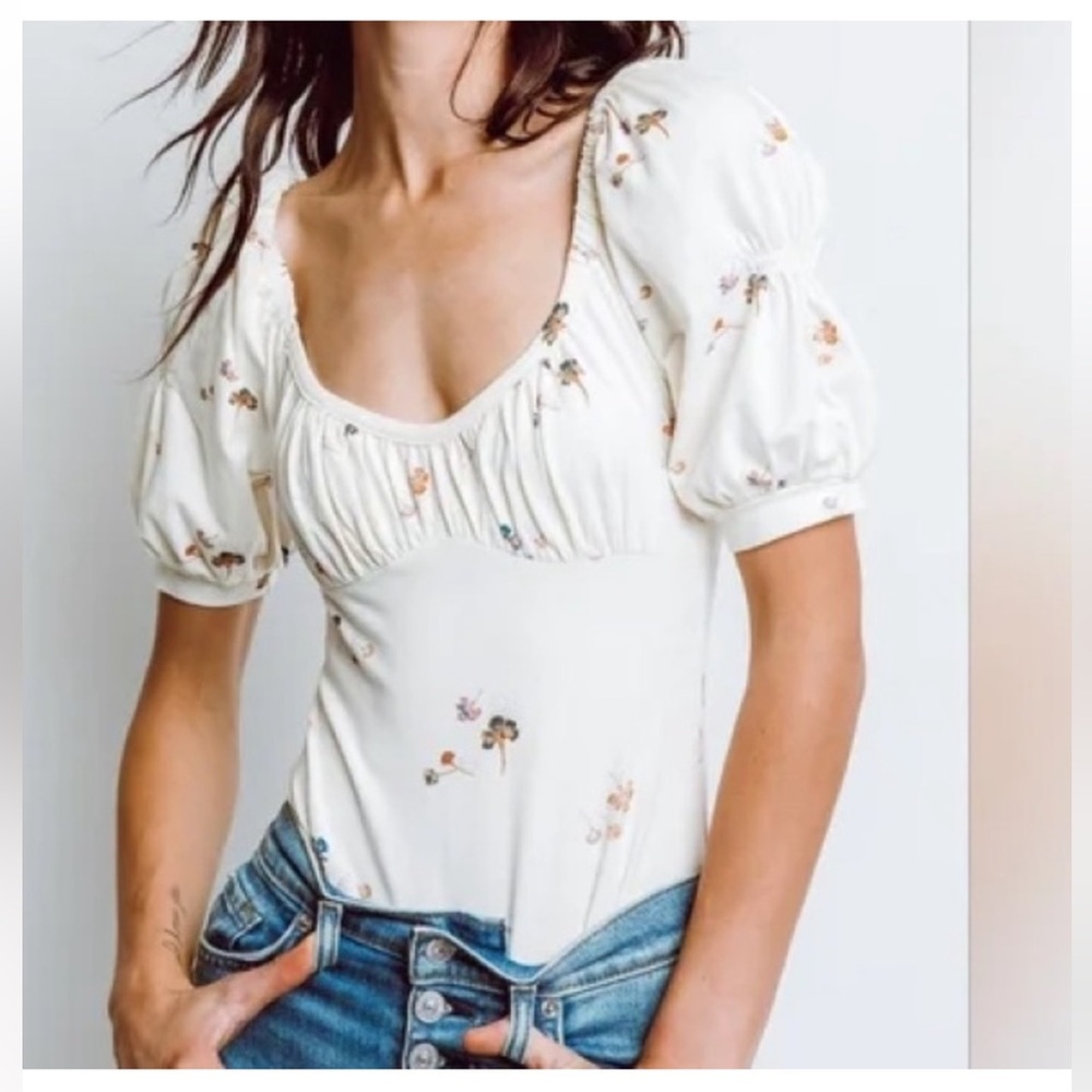 Free People Play Date bodice style bodysuit in ivory - Picture 4 of 12